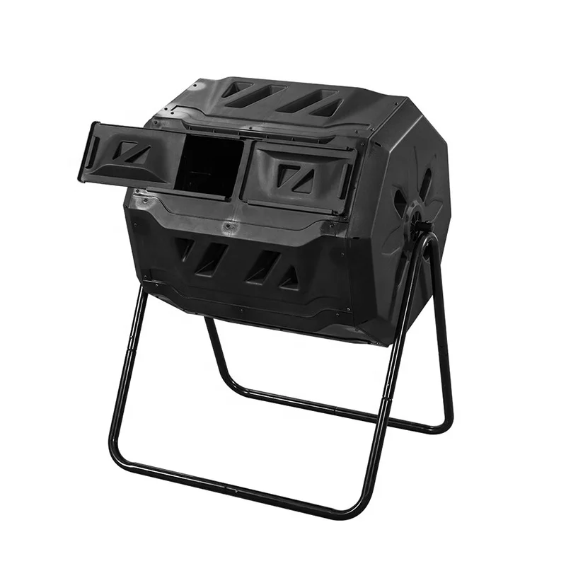 160l 37gallon Outdoor Garden Rotating Rolling Compost Twin-bin Chamber Tumbler With Stand