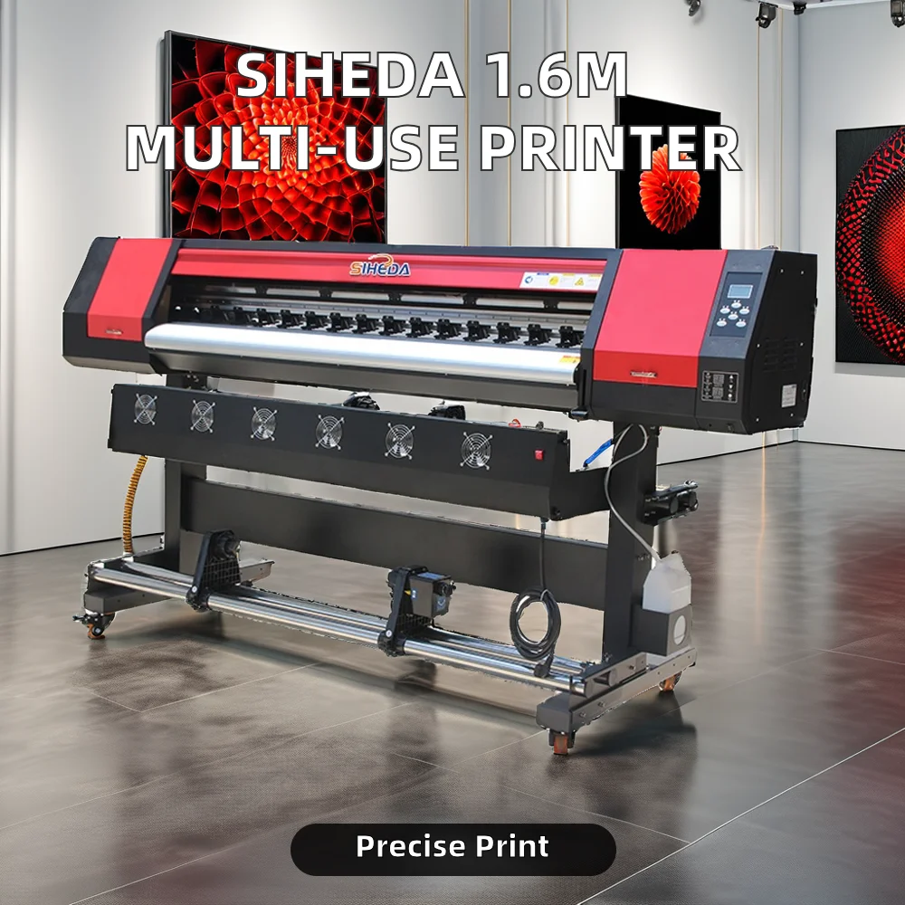 Siheda 1.6M Tarpaulin Printer Digital Sticker Printing Machine with Sublimation Eco Solvent Ink scontinuous ink printer
