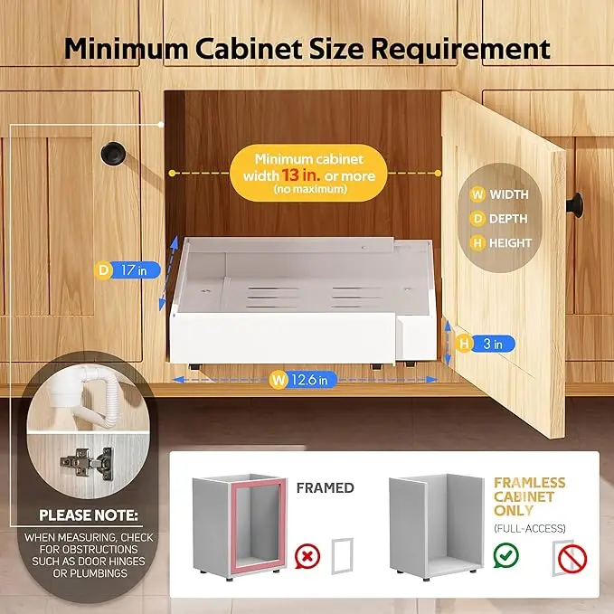 Pull Out Cabinet Organizer Expandable, Adhesive with Nano Film, Pull Out Drawers for Cabinets in Kitchen, Pantry or Bathroom