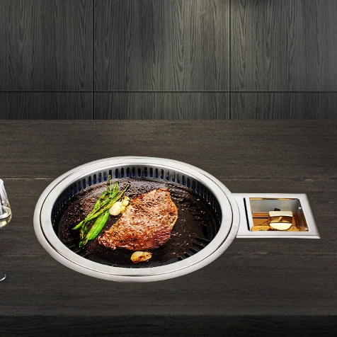 Korean Restaurant Indoor Smokeless Embedded Butane Gas Charcoal BBQ Grill
