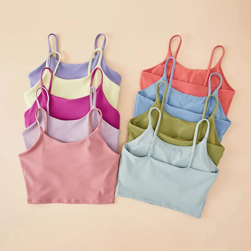 Women Crop Top Yoga Bra Padded Sleeveless Tshirt Strappy Gym Top
