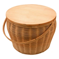 2022 Summer New design Wholesale OEM outdoor Camping handmade wooden rattan basket picnic basket with lid