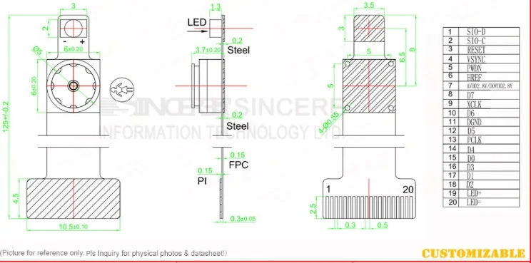 CSI Omnivision CMOS OV7670 Mini Led Camera Lens Module Sincerefirst VGA 0.3mp Monochrome Black and White 1 Year Replacement 2.8
