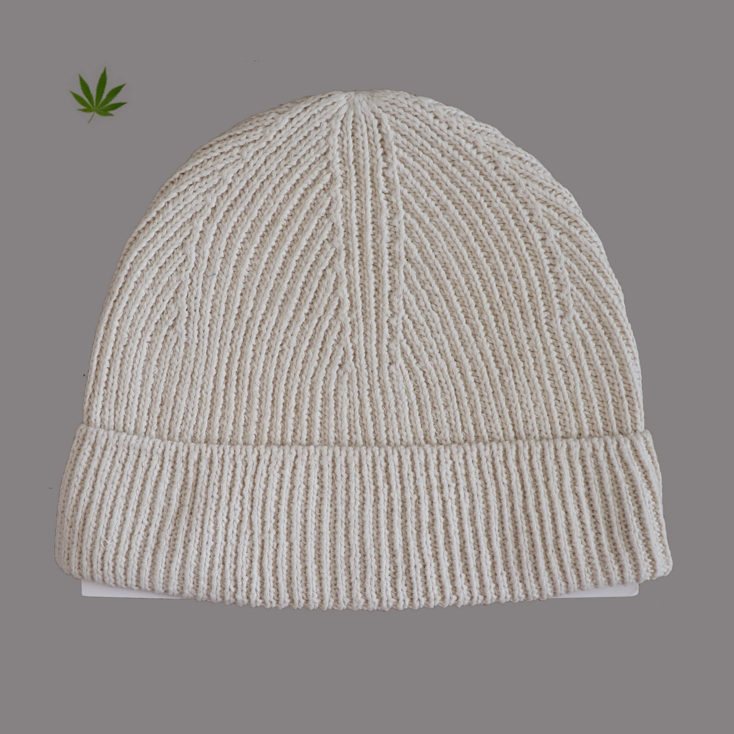 Custom Natural Color 21S 55% Hemp Can nabis 45% Organic Cotton Fancy Knit Hat Beanies For Men