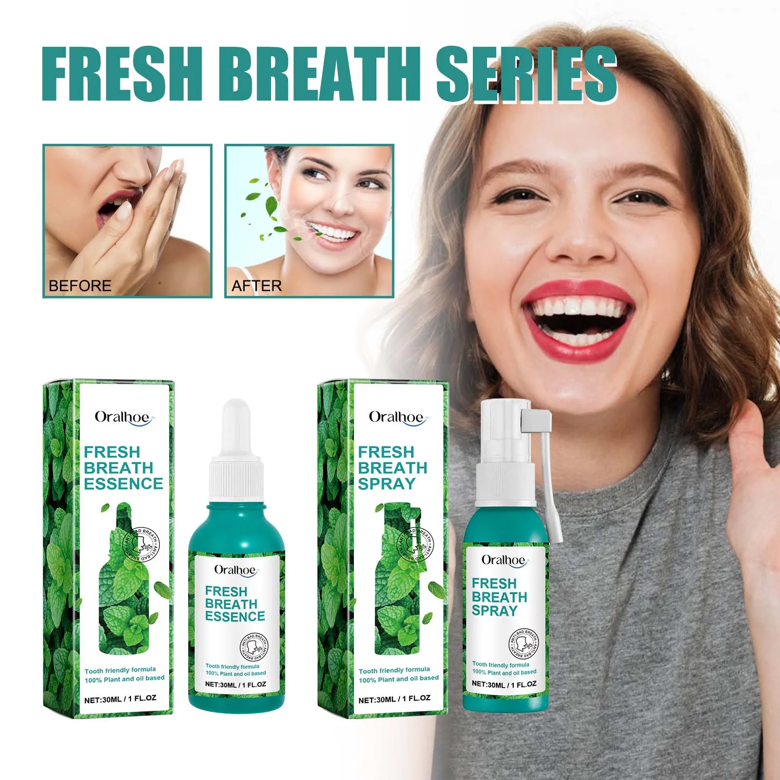 Private Label  Fresh Breath Essence Portable Cool Mint Scent Mouth Freshing Breath Spray 30ml
