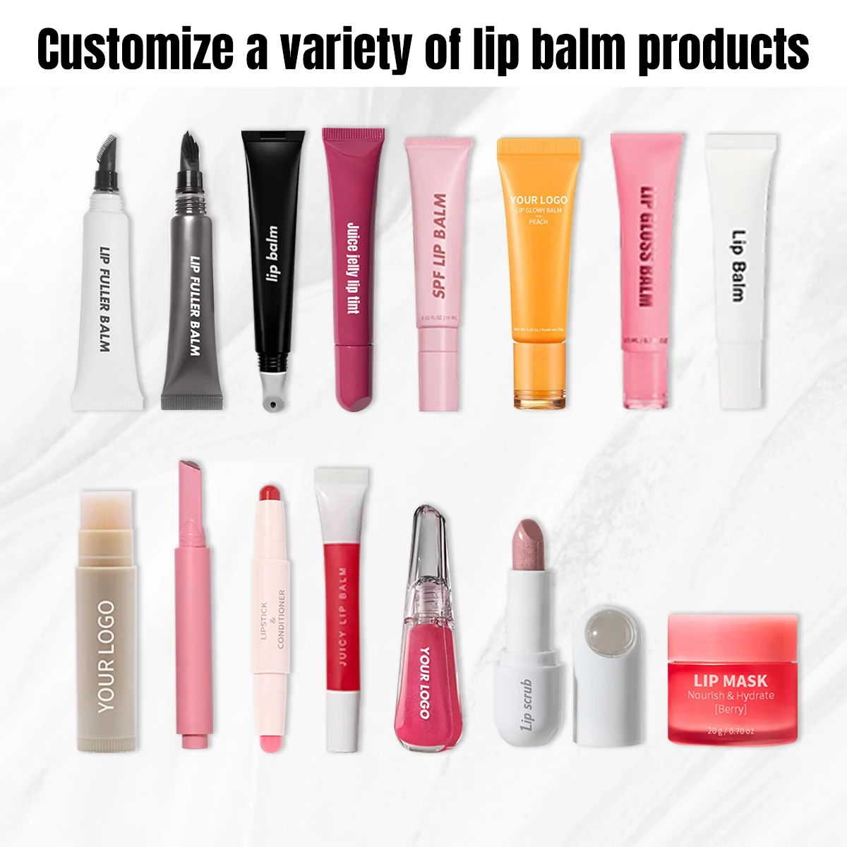Custom Logo Strawberry Moisturizing Private Label Cream Lip Balm Gloss Set Vegan Natural Pink Organic SPF 30 Tinted Lip Balm