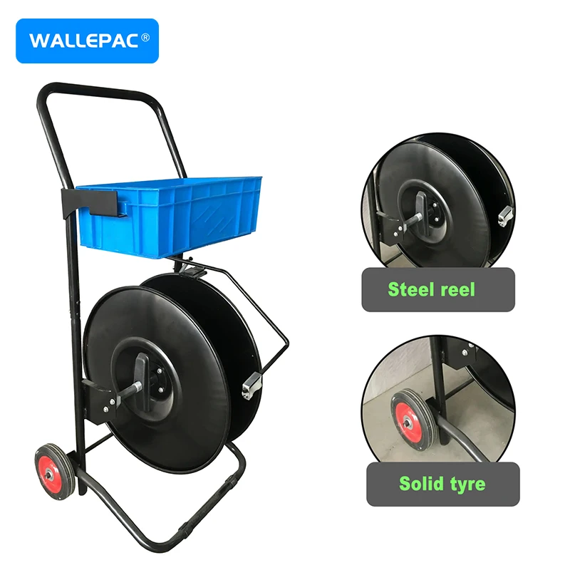Wallepac Industry Trolley Dismountable Strapping Cart Portable Light Duty Metal Pp Cord Dispenser with Solid Tire