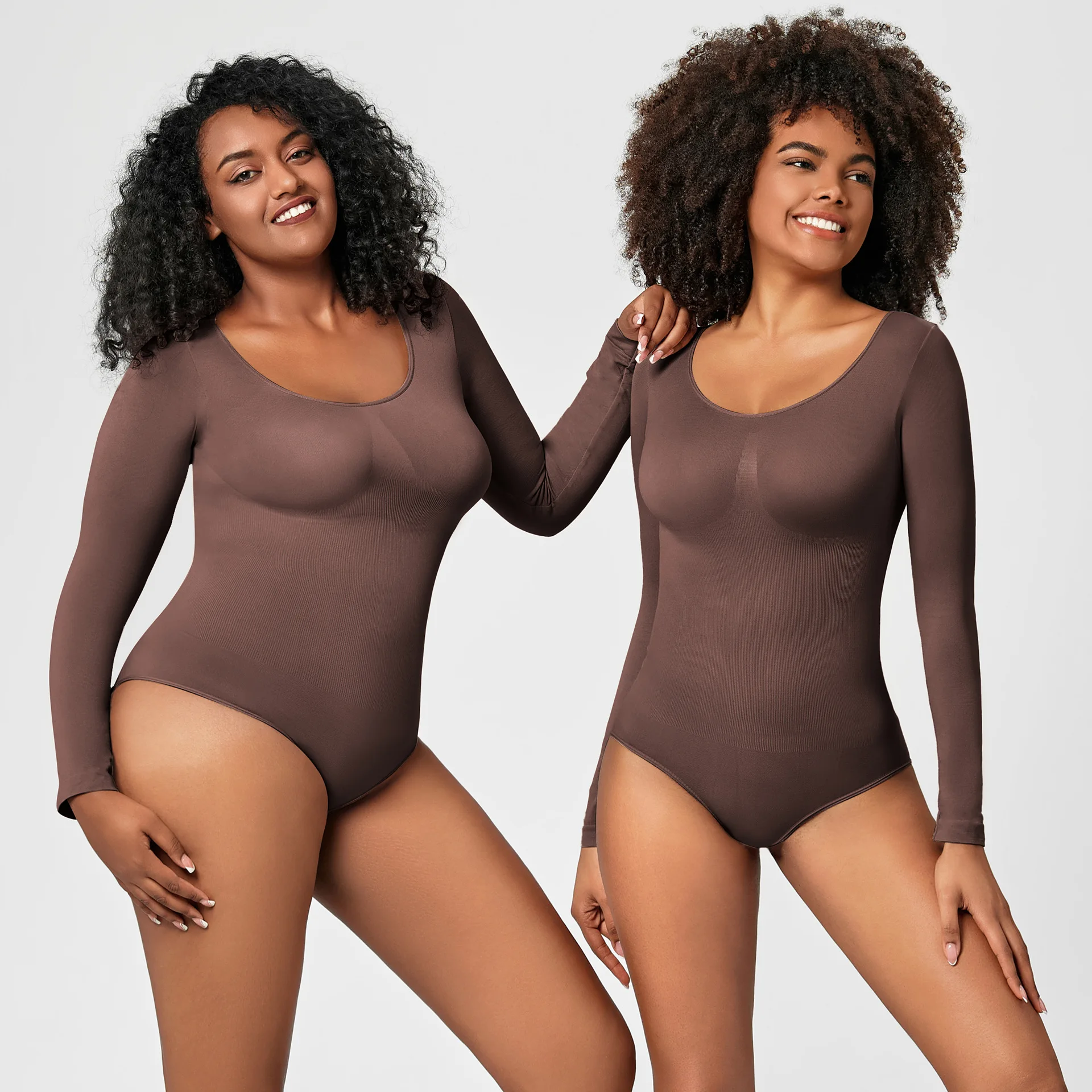 Women Plus Size Seamless Long Sleeve Shapewear Tummy Control Bodysuit Panties Elastic Waist Trainer Shaperwear Ladies Underwear