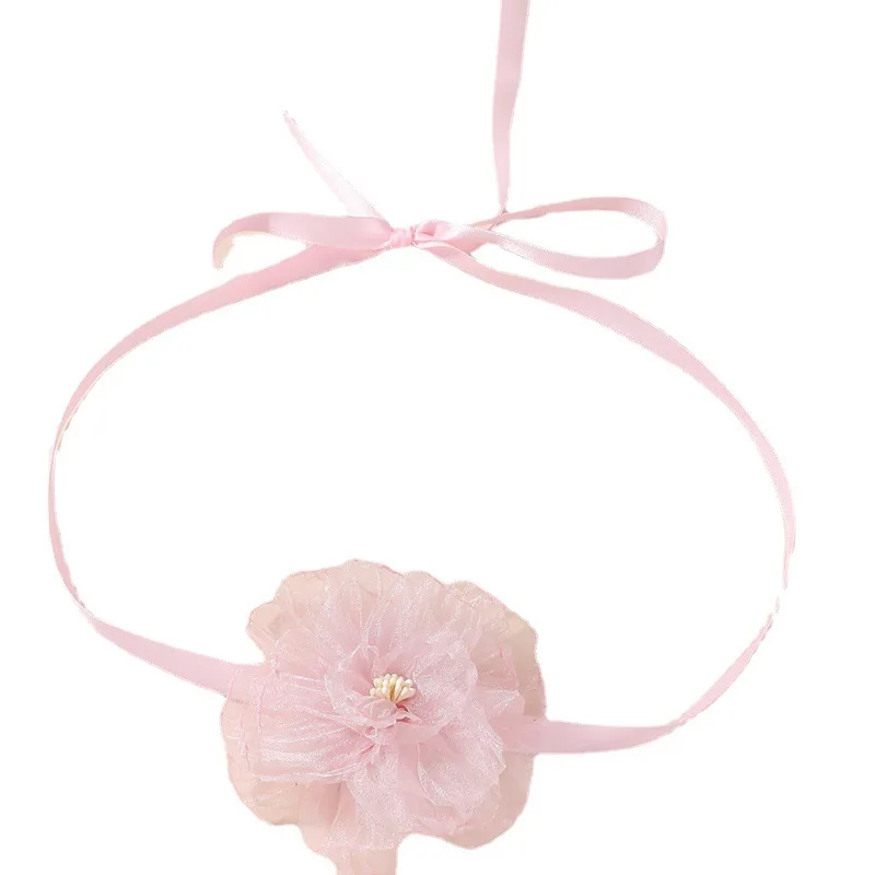 DIY 9.5cm Fabric Rose Pink White Lace Flower Pendant Choker Neckband Sexy Accessories Satin Necklace For Women Wedding Party