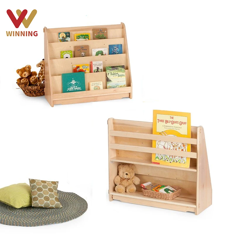 Wholesale Popular Montessori Design Reading Bookshelf Kids Library Reading Wooden Kindergarten Classroom Daycare Furniture Set