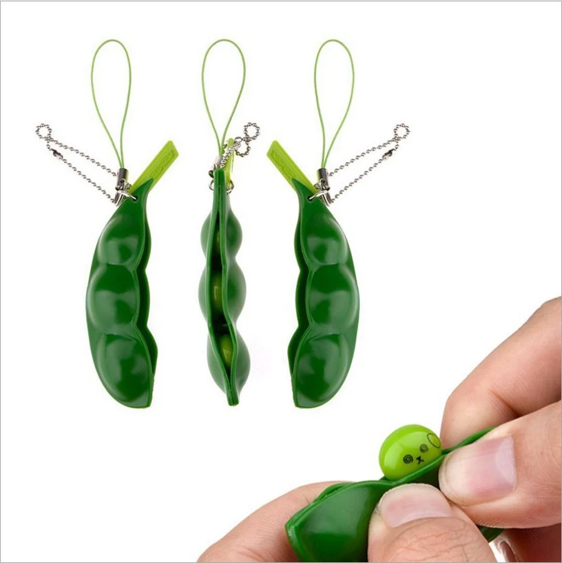 Hot Squeeze Edamame Toys Beans Push Pop Key chain Pea Pop kids Fidget Toy Key chain