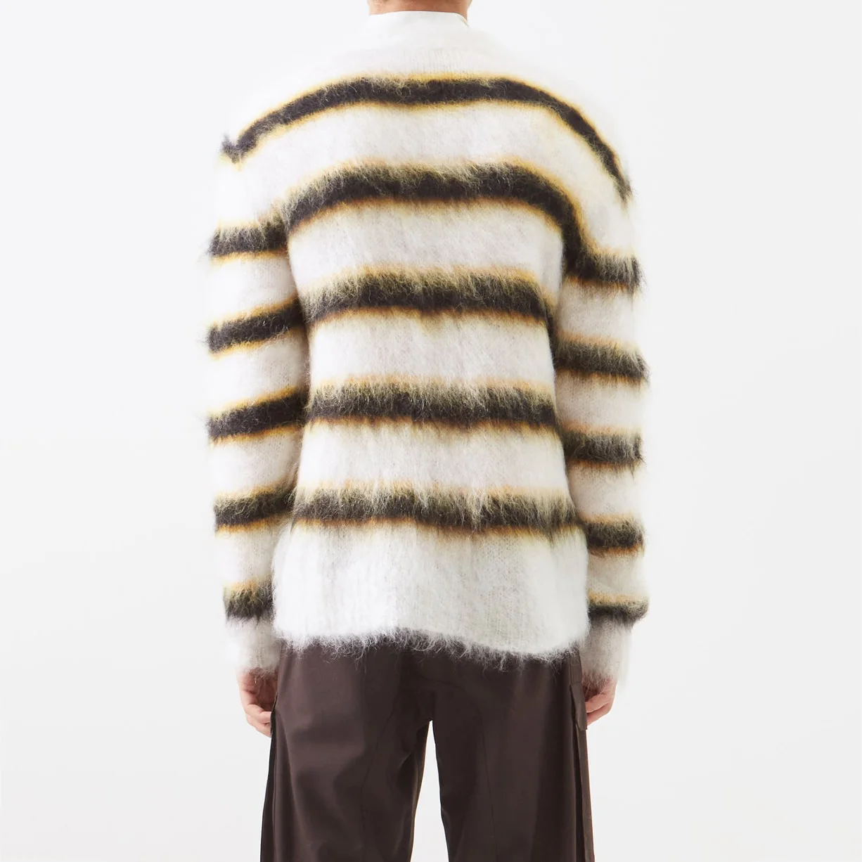 Custom mohair cardigan stripe fuzzy men designer sweater clothing custom knit sweater mens cardigan