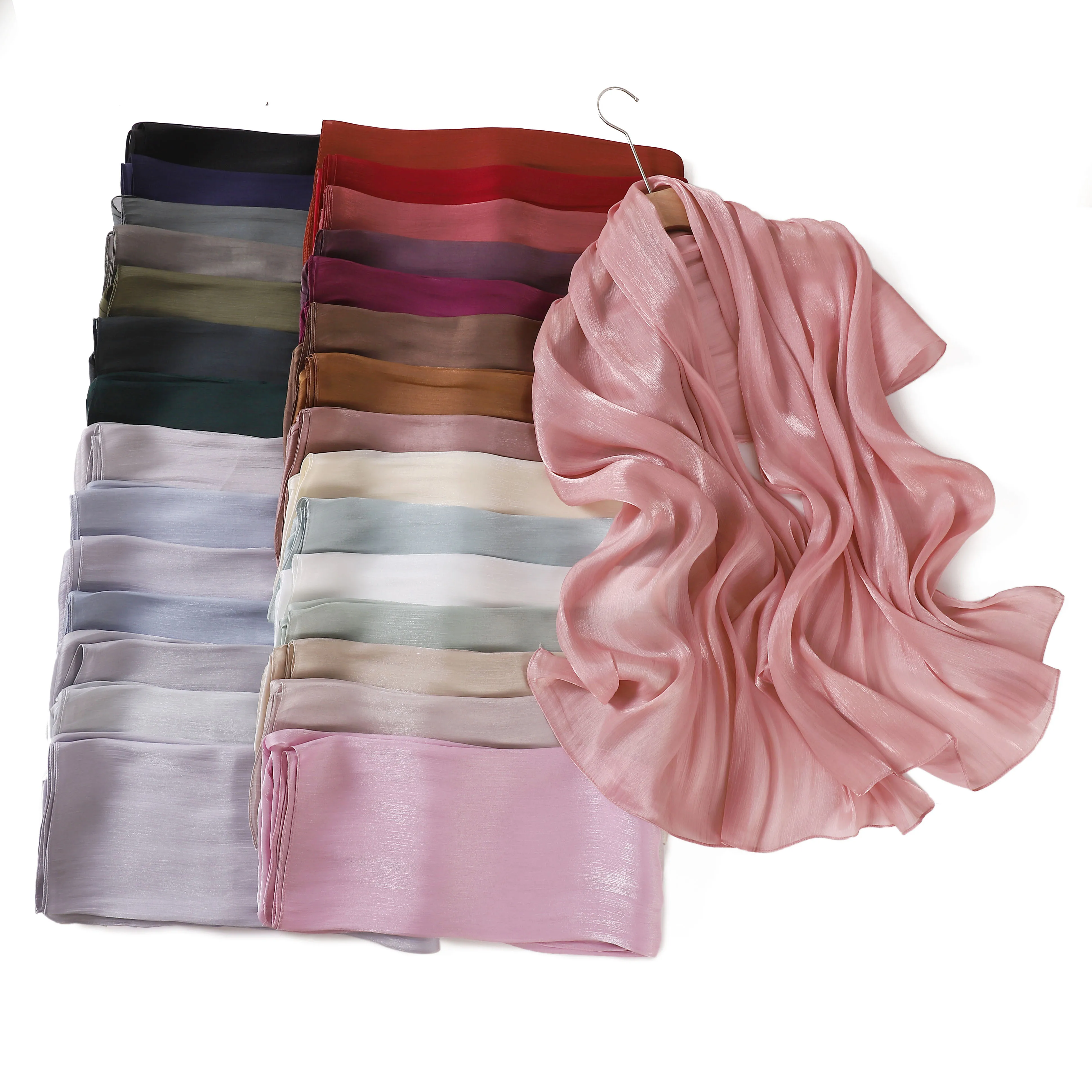 Newest Lady Smooth Soft Turbans Scarves Shiny Silk Feeling Hijab Crepe Crinkle Shawl Glitter Plain Shimmer Muslim Women Scarf