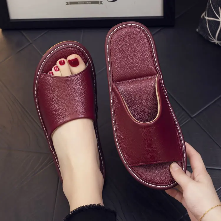 Summer Adults Men Women House Couple Non Slip Leather Slippers