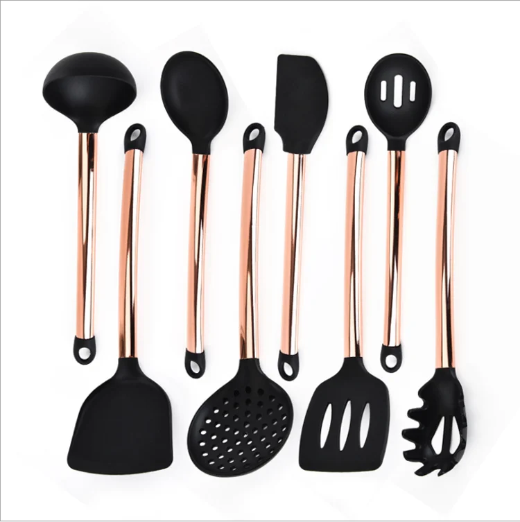 8 Piece Gold stainless steel handle Cooking and Baking Tools Silicone Kitchen Utensils Set