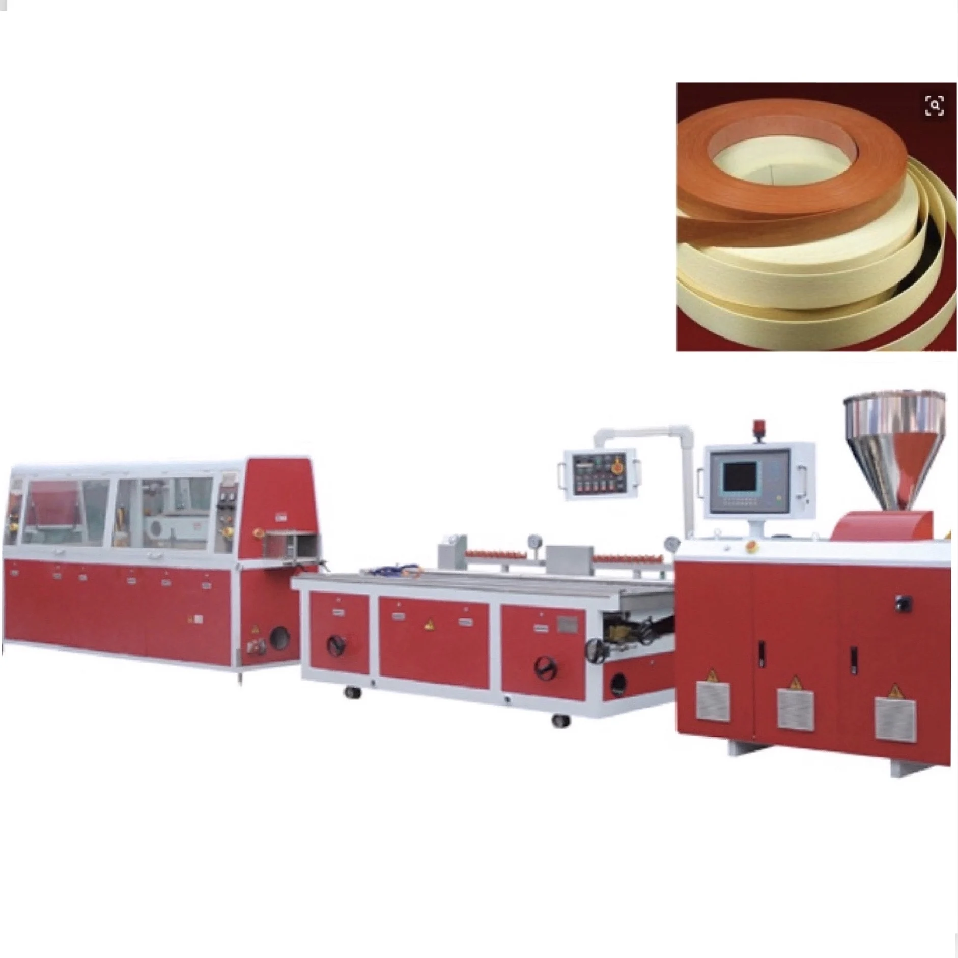 ABS PVC wooden grain pattern plastic door edge banding tape extruder machine line with oil painting