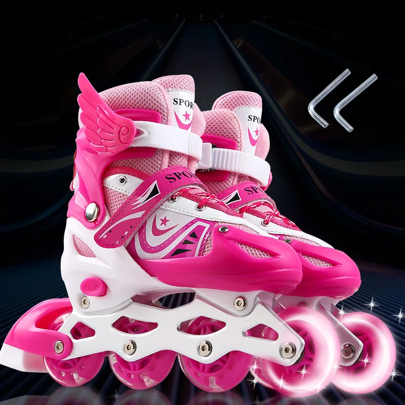 hot Adjustable rollerskates roller inline scating skiting shoes patine quad flashing roller skates for kid