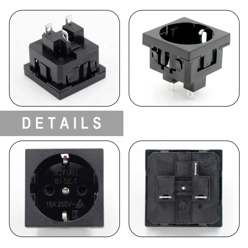 45*45 16A 250V European 3 PIN AC outlet wall power socket adapter plug connector with certification