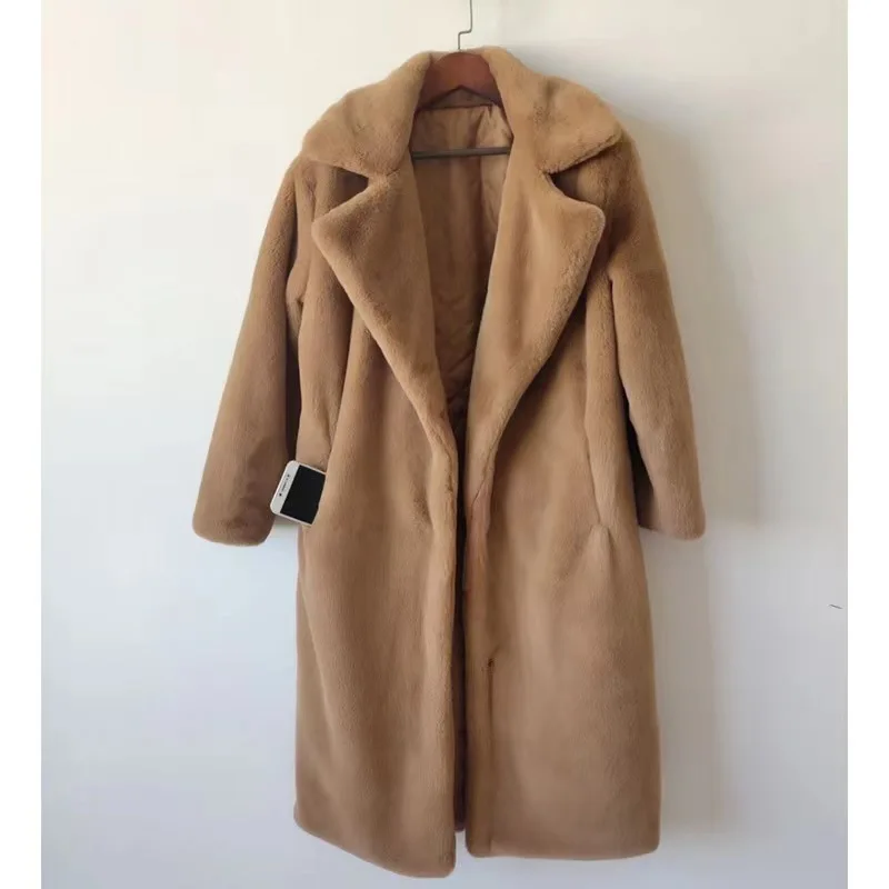 Dropshipping 2022 winter women clothing women Faux Mink Fur Trench Cozy Long Coat With Lapel For women Winter Outwear