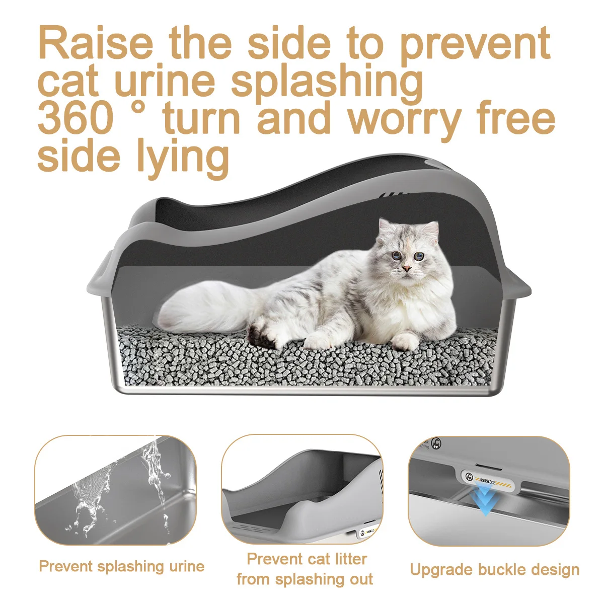 ZMaker 2024 Metal Cat Litter Box with Lid Extra Large Litter Box Cat Tail Design Stainless Steel Cat Litter Box With High Sided
