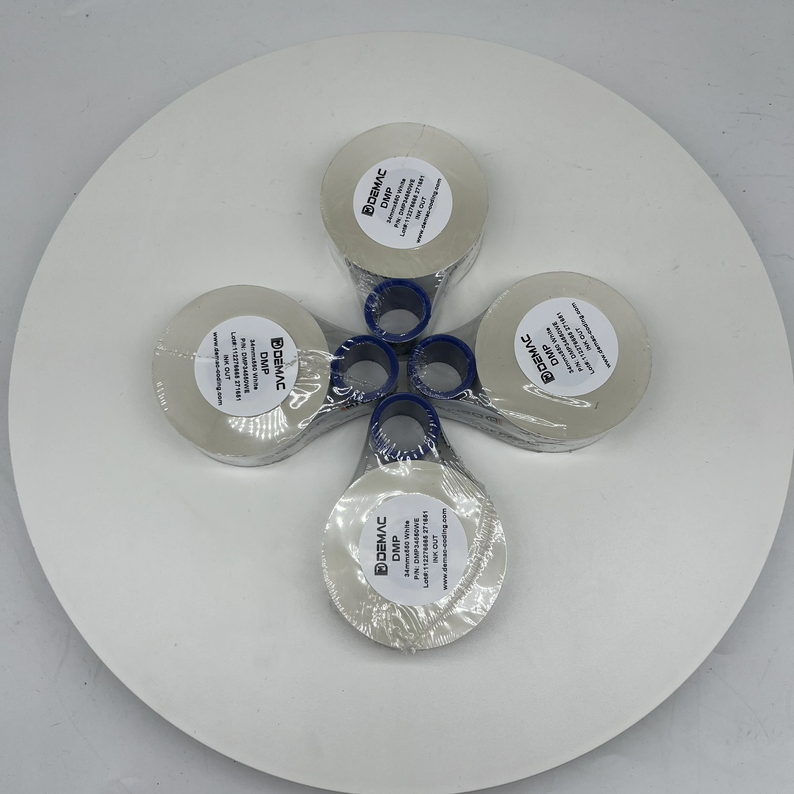 DEMAC DMP Premium Wax-Resin 34mm*550mm White Thermal Transfer Ribbon TTO Ribbon for TTO printer