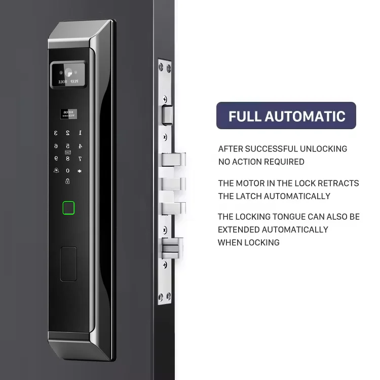 LEZN F8 Tuya OEM biometric smart door lock camera with remote monitoring and intrusion detection, WiFi automatic