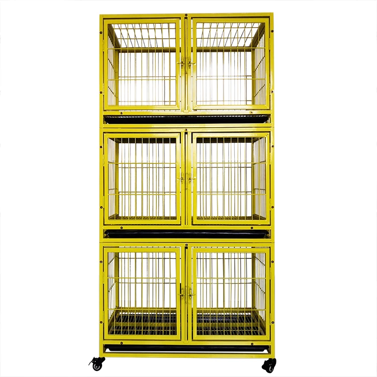 Factory Price Stackable Dog Kennel Cage Spray Cat and Dog Cage Metal Animal Electrostatic Painting Button 3 Story 6 Door Steel