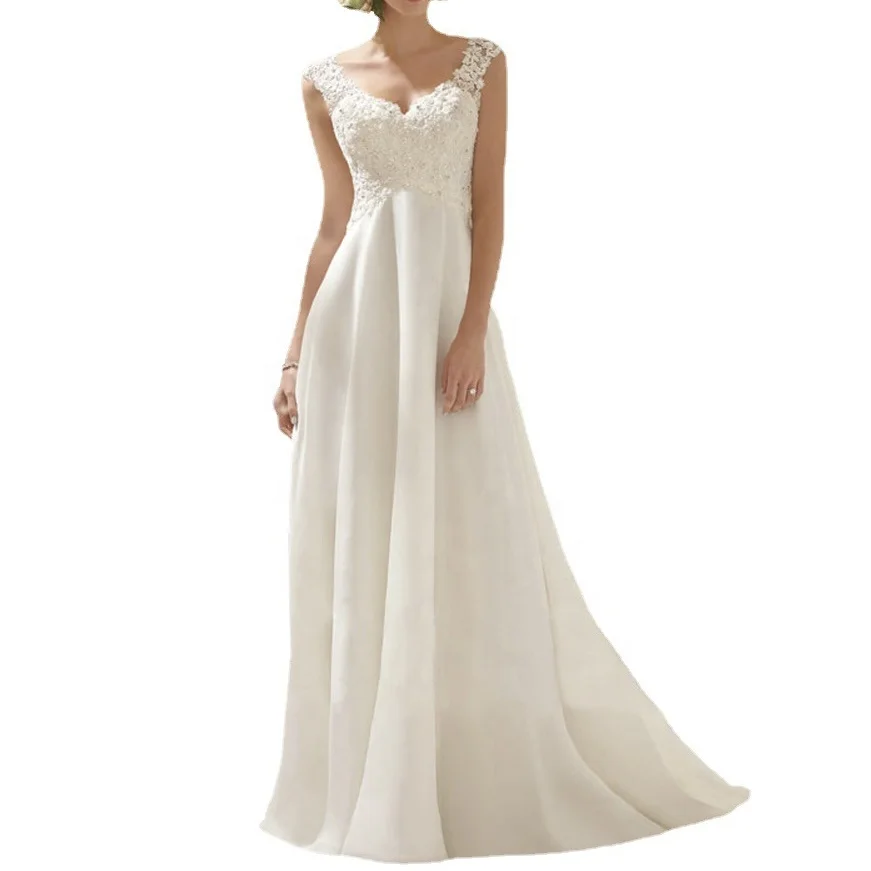 2023 new arrival backless train dress Lace Double V-Neck Sleeveless Evening Dress wedding dresses for women