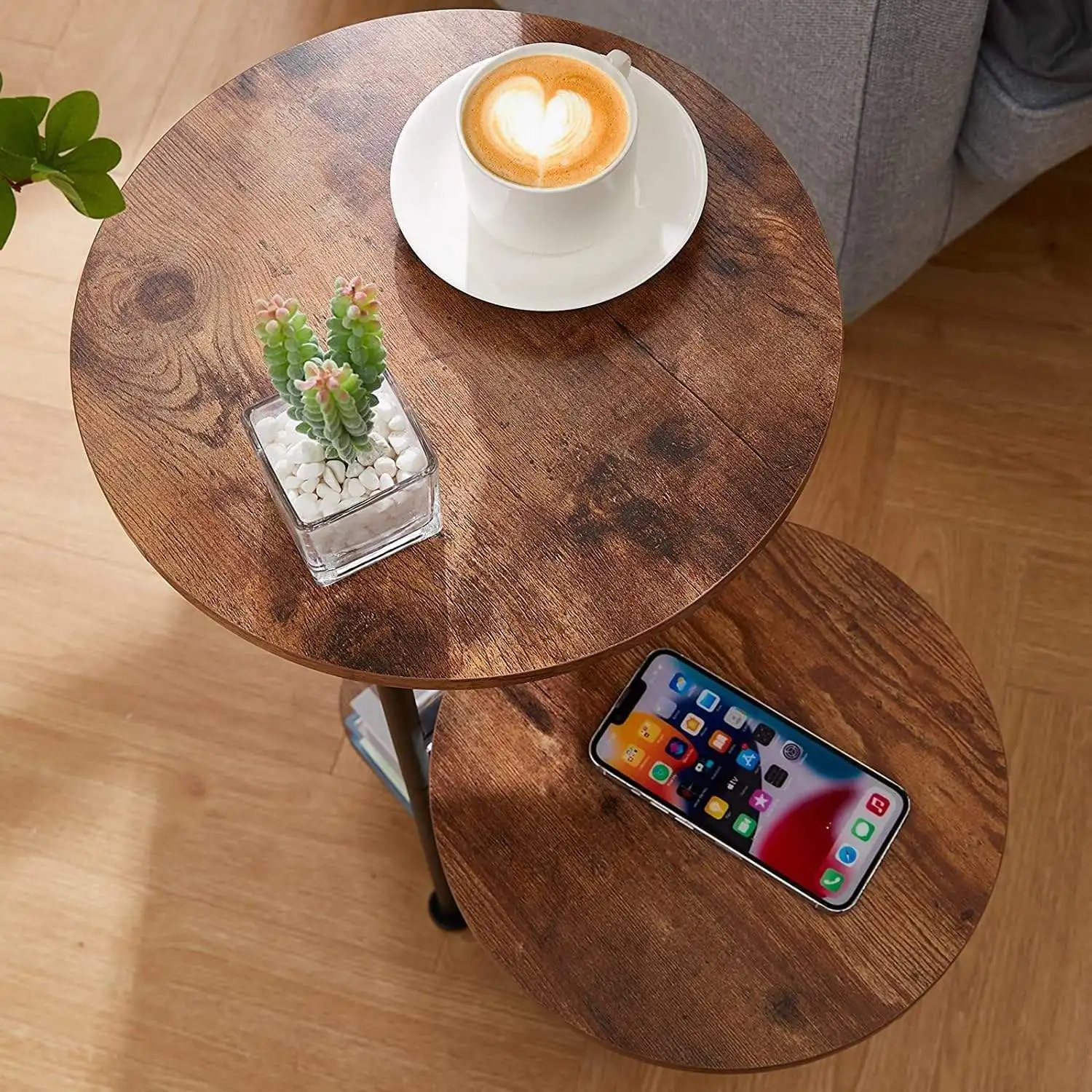 Moroccan Round Tea Tray Style Side Table Morden Modular Wood Teapoy Design Stainless Steel Modern Coffee Table Movable End Table