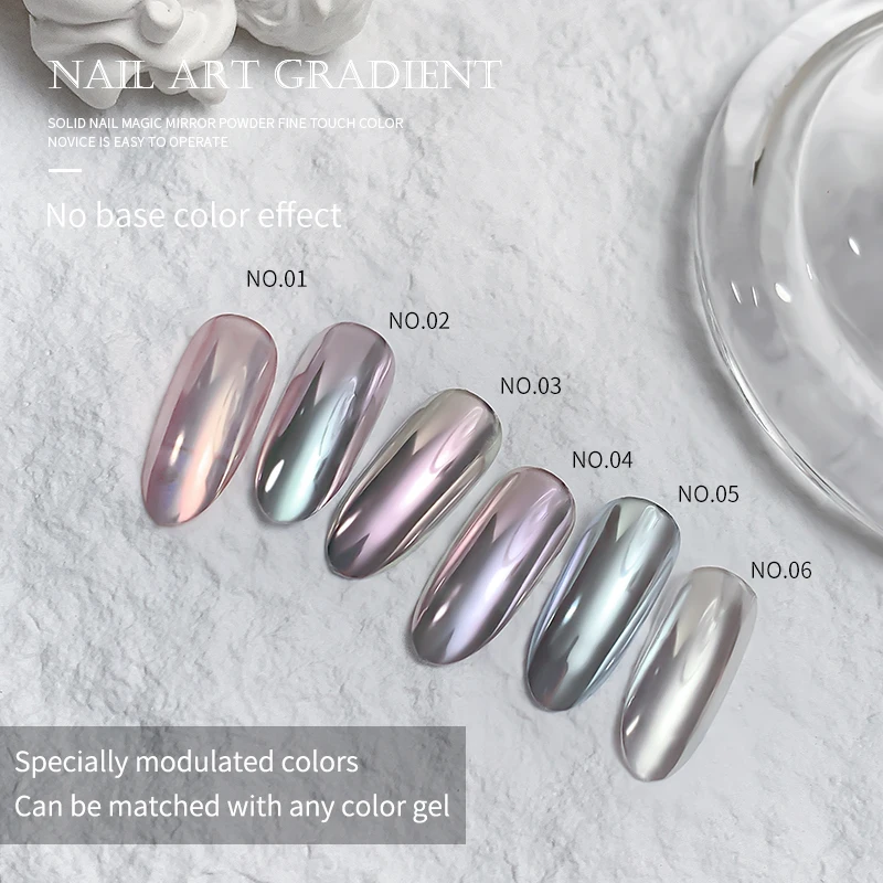Wholesale 6 Colors Aurora Nail Glitter Powders Pearl Shimmer Nail Art Mirror Effect Pigment Powder Nail Chrome