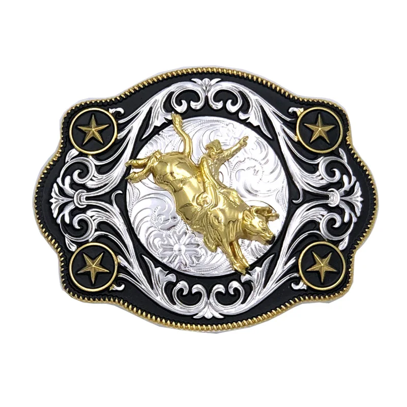 Custom Two Tone Rodeo Belt Buckle Western Rhinestone Mexico Metal Buckle Cowboy