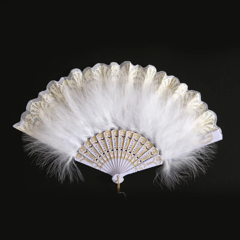 Vintage Lolita Folding Fan Colorful Feather Fan Women Cosplay Dance Fan