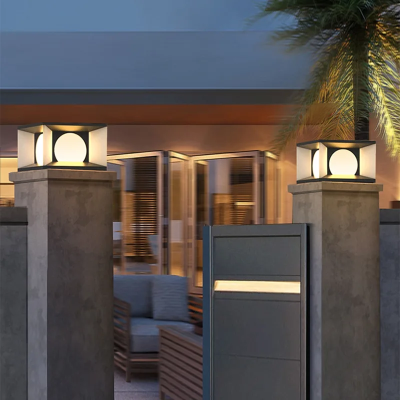Outdoor pillar headlights, solar courtyard waterproof fence  entrance lights, garden street light post european style