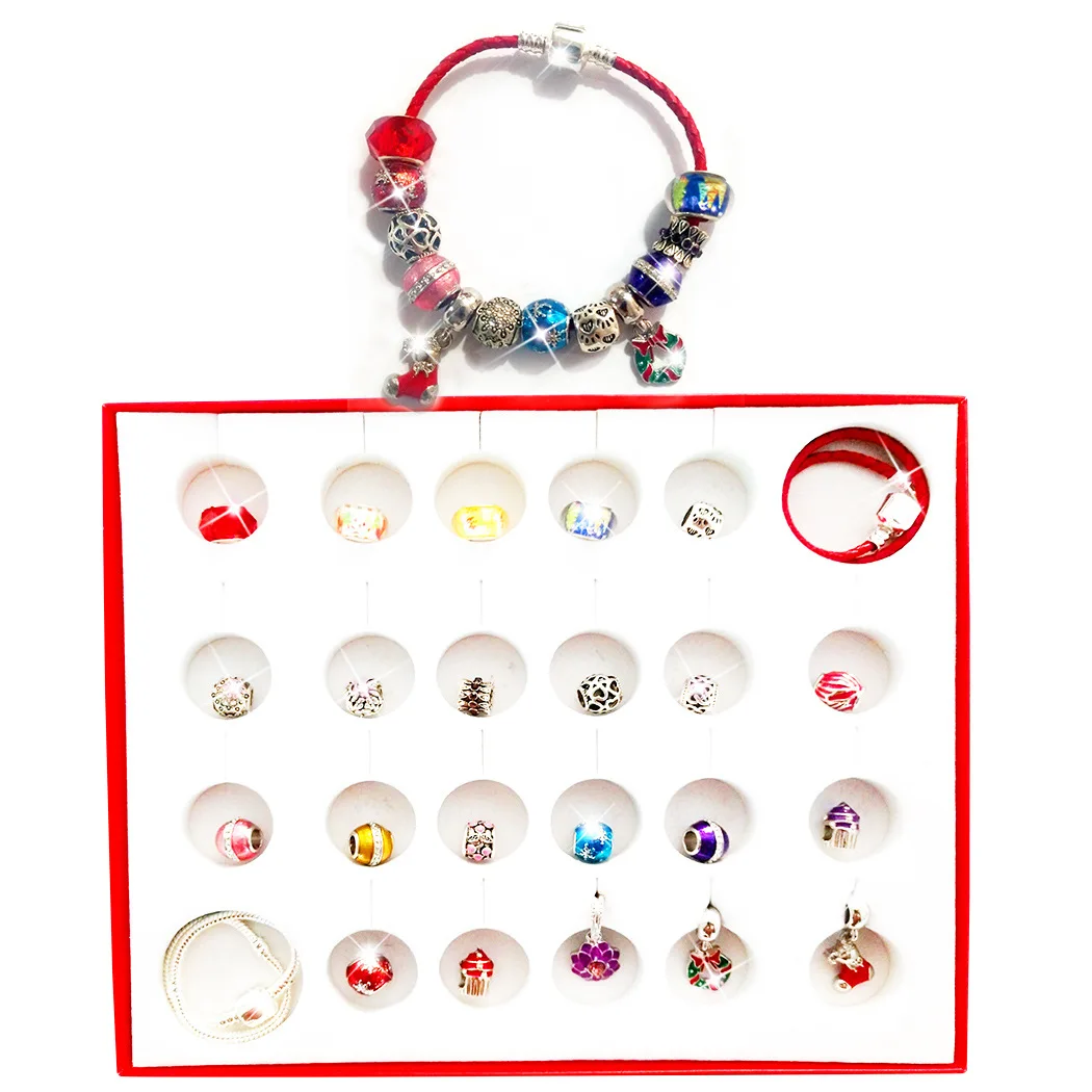 Advent Calendar Christmas Cartoon Couple Girlfriends Bracelet Colorful Beads Beaded Diy Bracelet Jewelry Accessories Gift