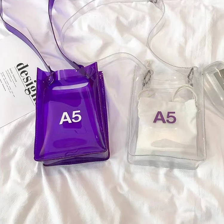 Wide shoulder strap transparent small square bag 2022 new fashion jelly bag girl PVC shoulder messenger bag