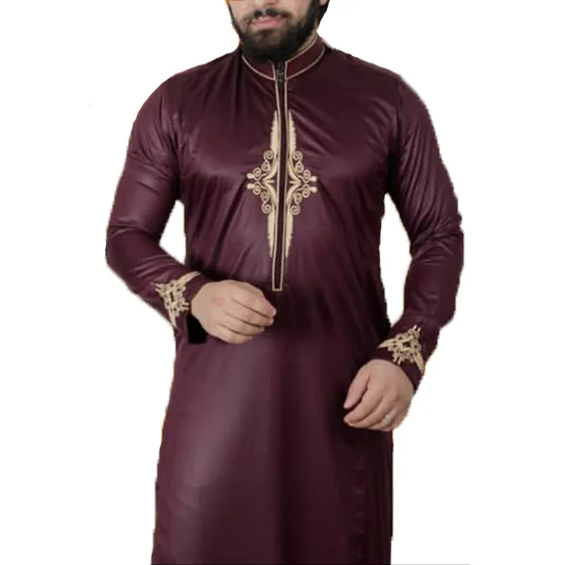 Wholesale Muslim Men Jubba Thobe Button Robe Pants Clothes Suit Abaya Saudi Arabia Eid Turkey Kurtas Islamic Muslim Daily Dress