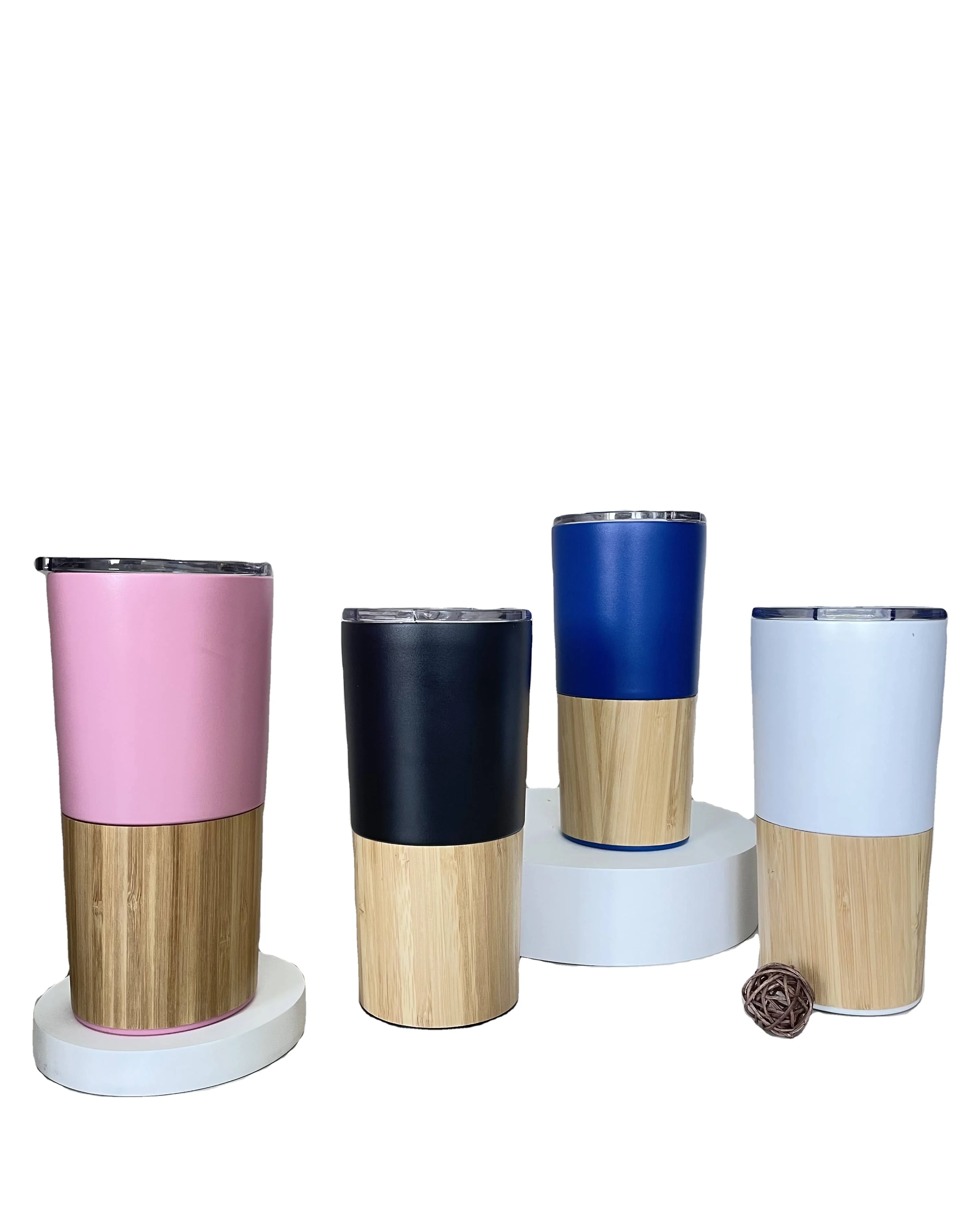 ER Double-layer stainless steel insulation cup Wooden bamboo shell coffee mug Large capacity portable handy cup for car no leak