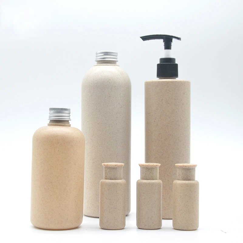  50ml 100ml 250ml 500ml Envinmental Protection Biodegradable Cosmetic Packaging Container Wheat Straw Pe Plastic Pump Bottle