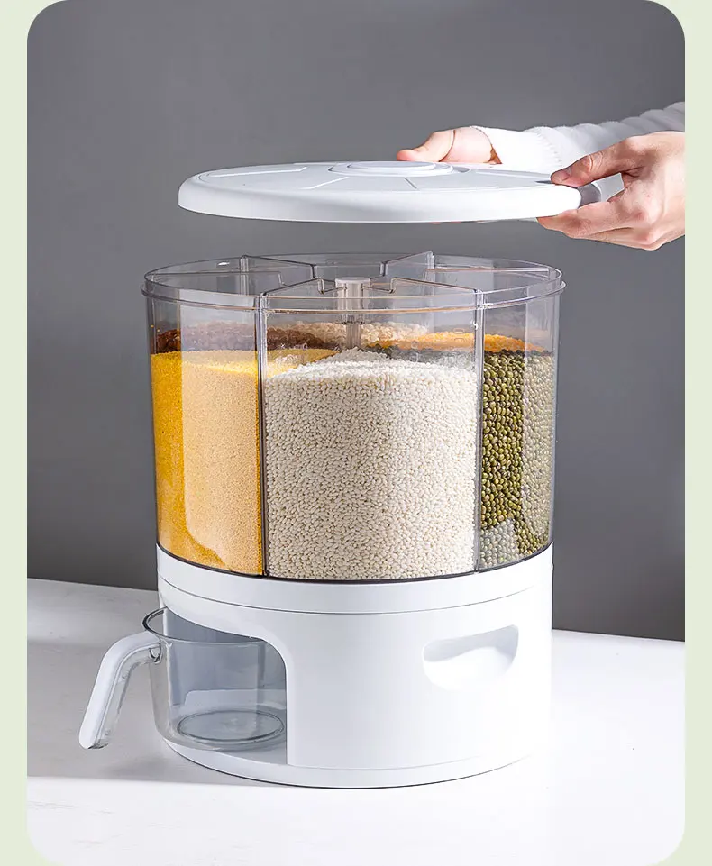 rotation rice Bucket for kitchen   Moisture-proof Grain Storage Bucket with cup Plastic Rice Bucket