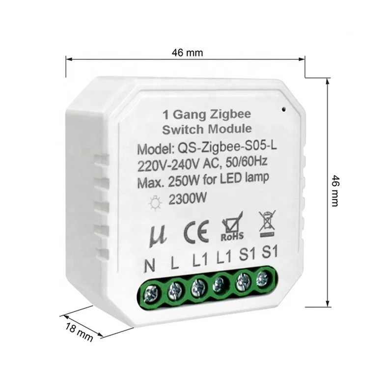 Smart home on-off relay no neutral Zigbee switch module wall
