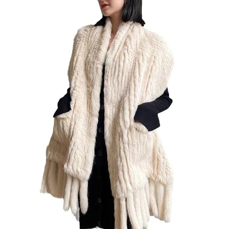 Real rabbit fur knitted scarves women fashion winter long fur scarf handmade thick fur style lady warm scarf shawls