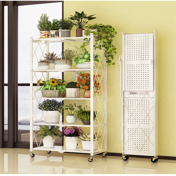 Wholesale Free Installation Folding Iron Flower Rack Kitchen Rack Floor Type Multi-layer Oven Storage Rack