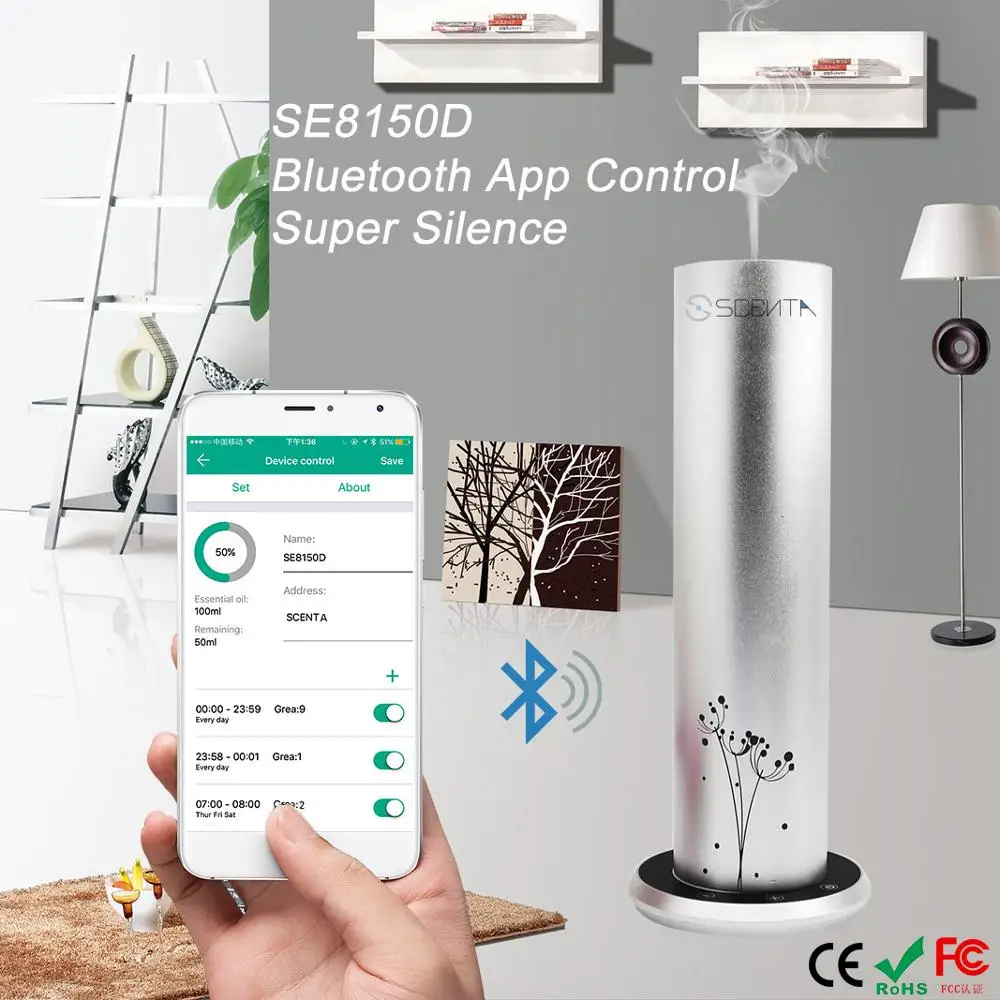 SCENTA Top Sale Electric Cool Mist Air Aroma Diffuser,Bluetooth Wireless App Control Scent Oil Diffuser For Home Office