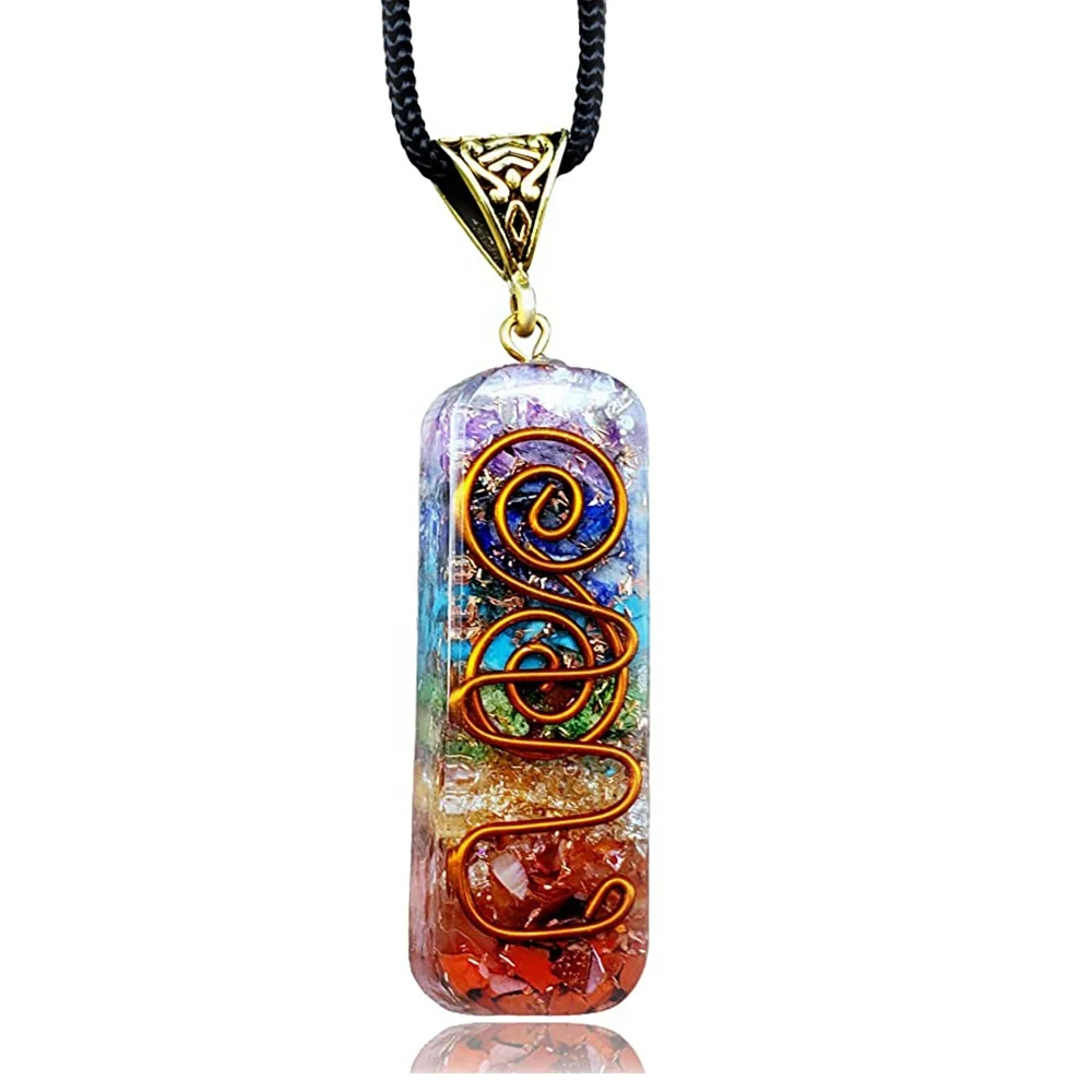
Orgonite Chakra Gemstone Pendant with Adjustable Cord Seven Chakra Stones Necklace for Meditation and Spiritual Energy 