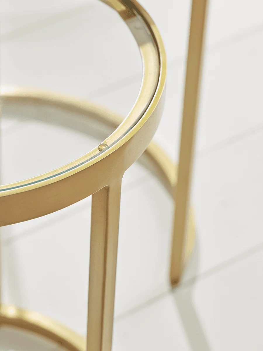 Factory Custom Luxury Two Glass Topped Nesting Table Gold