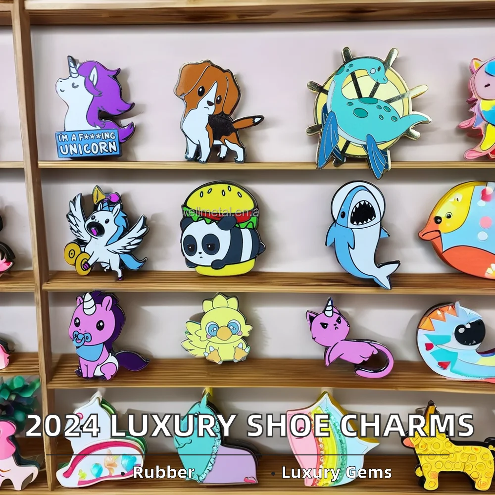 2024 Custom Luxury Design Diamond Gem Shoe Charms Hook Clip Stickers Wholesale at Cheap Price Lucky Rubber Charm