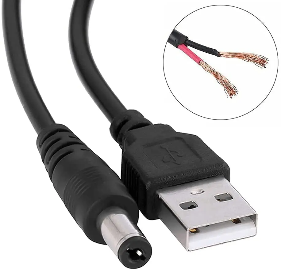 24AWG USB 2,0 «Папа-папа» DC 5,5x2,1 мм кабель питания 5 V разъем зарядного устройства 5 вольт бочоночного разъема для зарядки черный 1.9FT/1,5 м