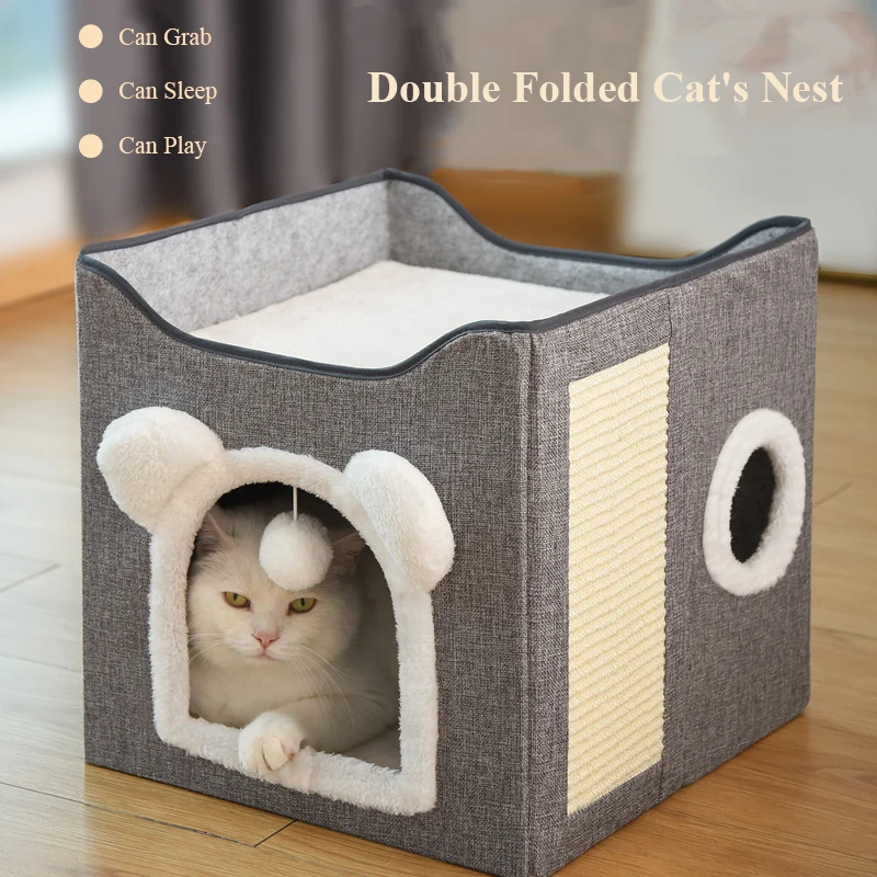 Warm Removable Washable Fully Enclosed Easy To Clean Foldable All Season Universal Pet Cat Nest
