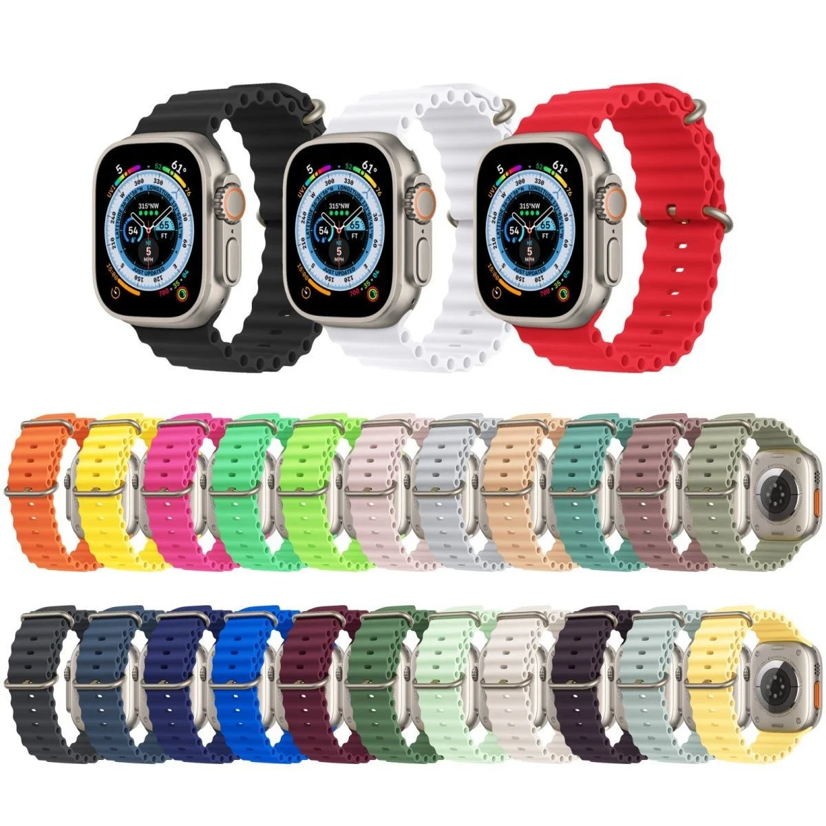 2022 Newest official same paragraph 49mm silicone ocean strap watch band for series se 8 7 6 5 4 3 2 1 apple watch ultra band