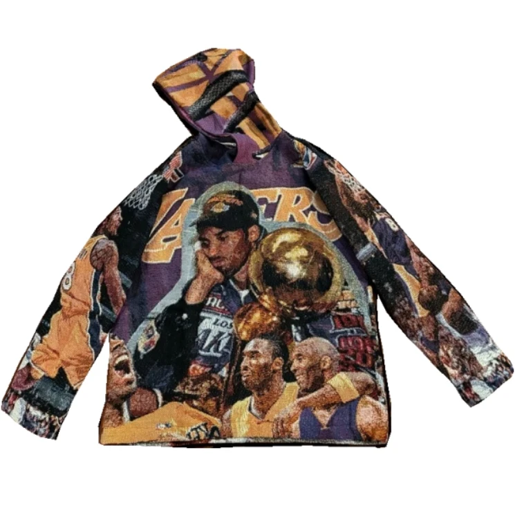Custom Fashion Basketball Star Tapestry Hoodie High Street Woven Jacquard Design Handmade Blanket Tapestry Hoodie